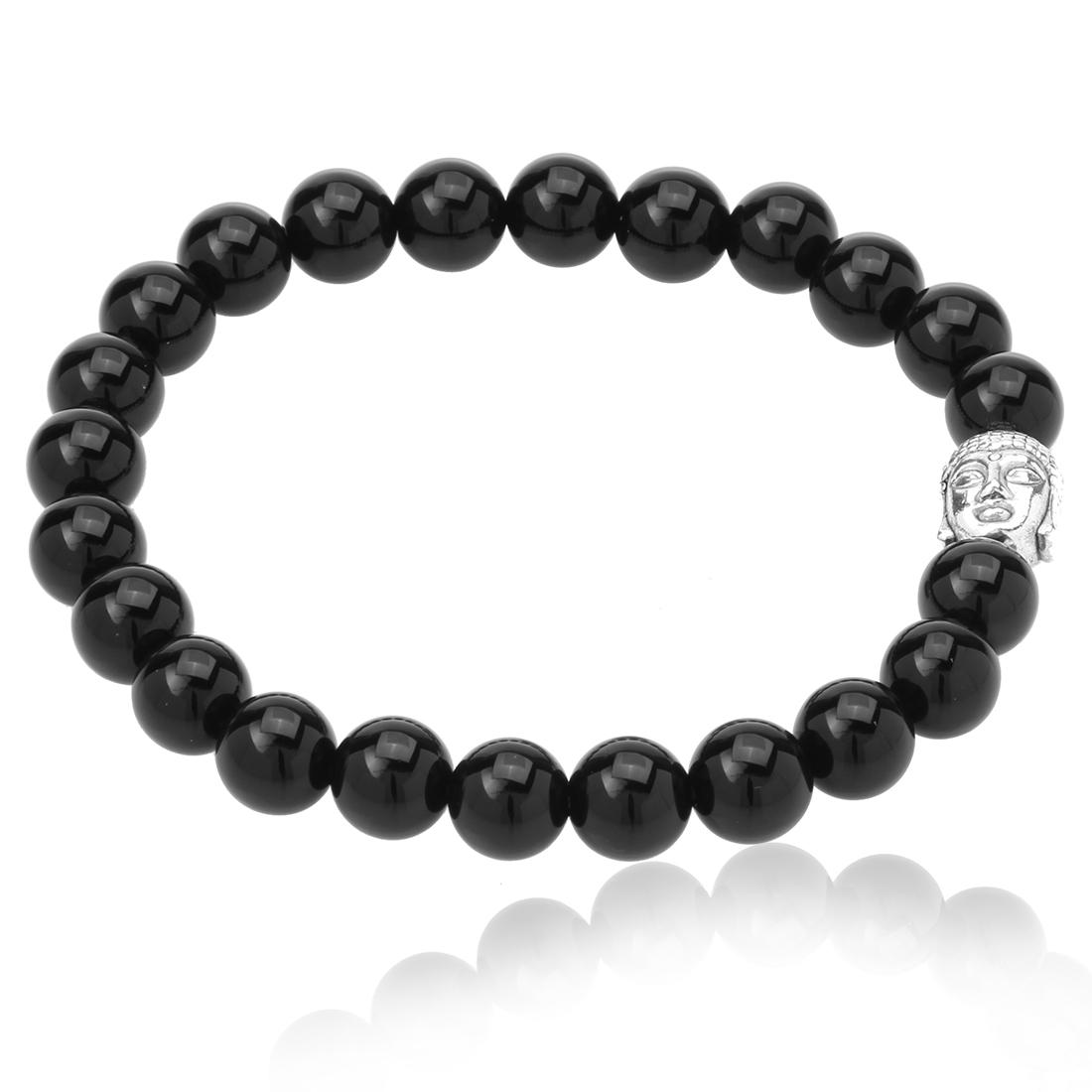 Black Agate Buddha Head Stretch Bracelet (1 of 1)
