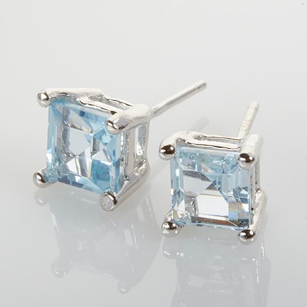 Sterling Princess Cut Blue Topaz Stud Earrings (1 of 1)
