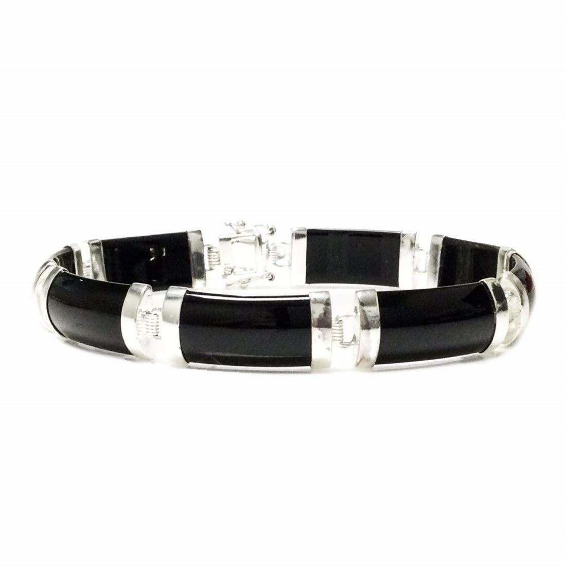 Sterling Silver Jade Sectioned Link Bracelet (1 of 2)