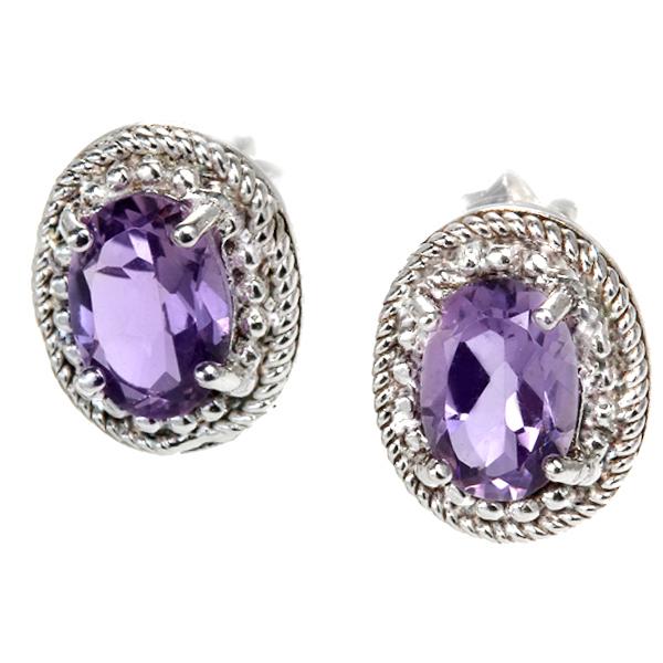 Sterling Silver Cable Amethyst Stud Earrings (1 of 1)