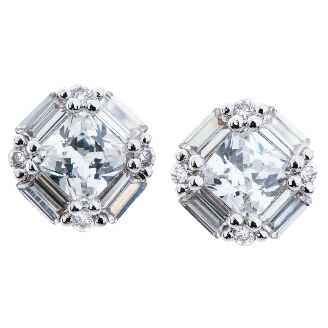 Simulated Diamond Asscher Cut Stud Earrings (1 of 2)