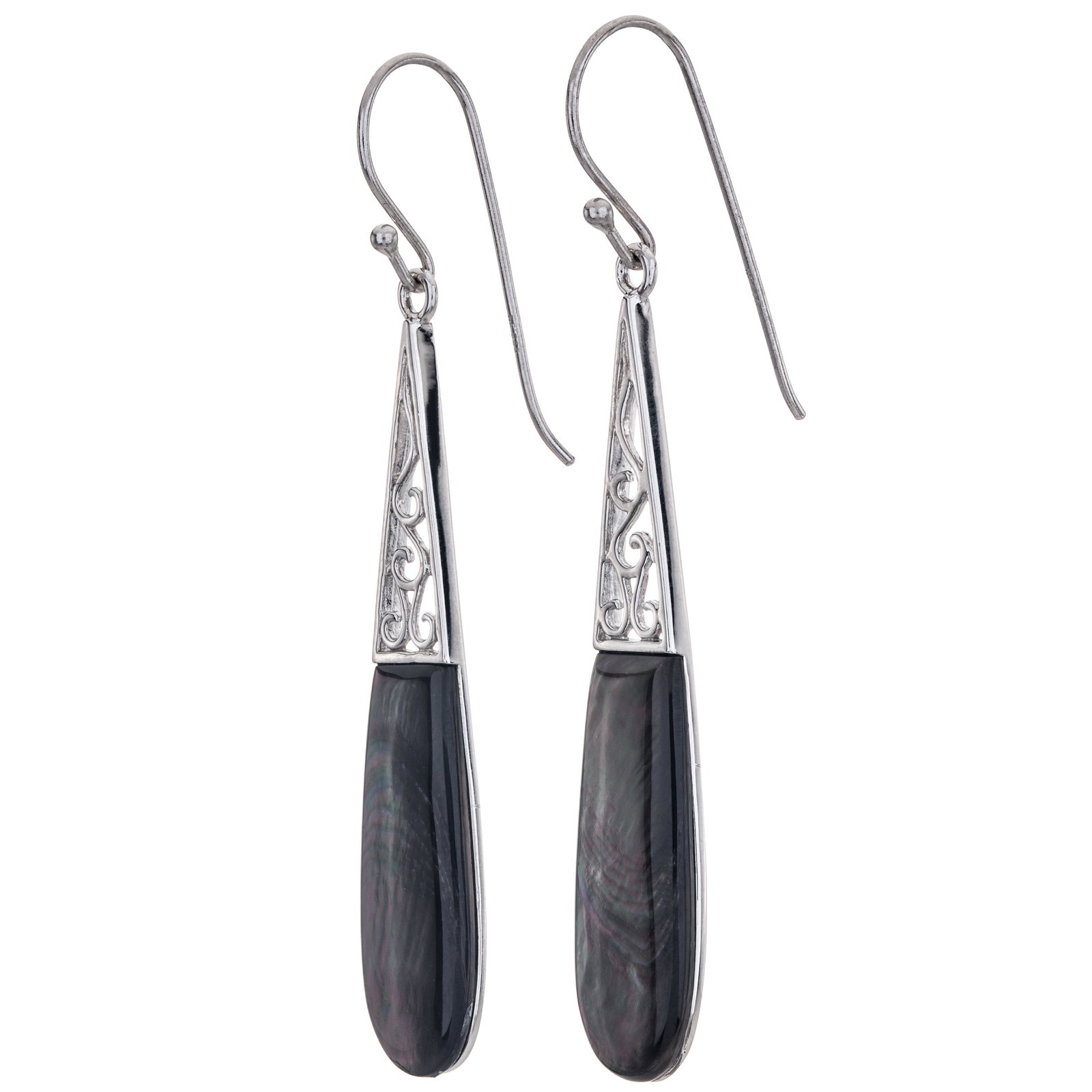 Sterling Silver Black MOP Elongated Drop Earrings (1 of 3)