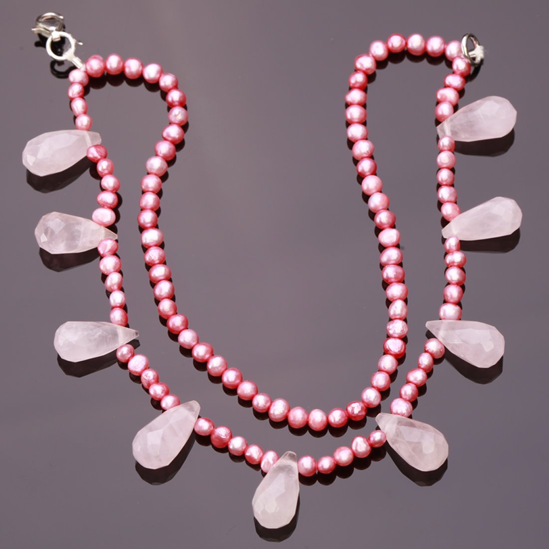 Double Strand Rose Quartz & Pink Pearl Bracelet 8" (1 of 3)