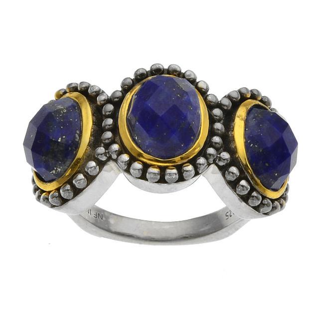 Sterling Silver Lapis Beaded Three-Stone Ring-SZ 6 (1 of 1)