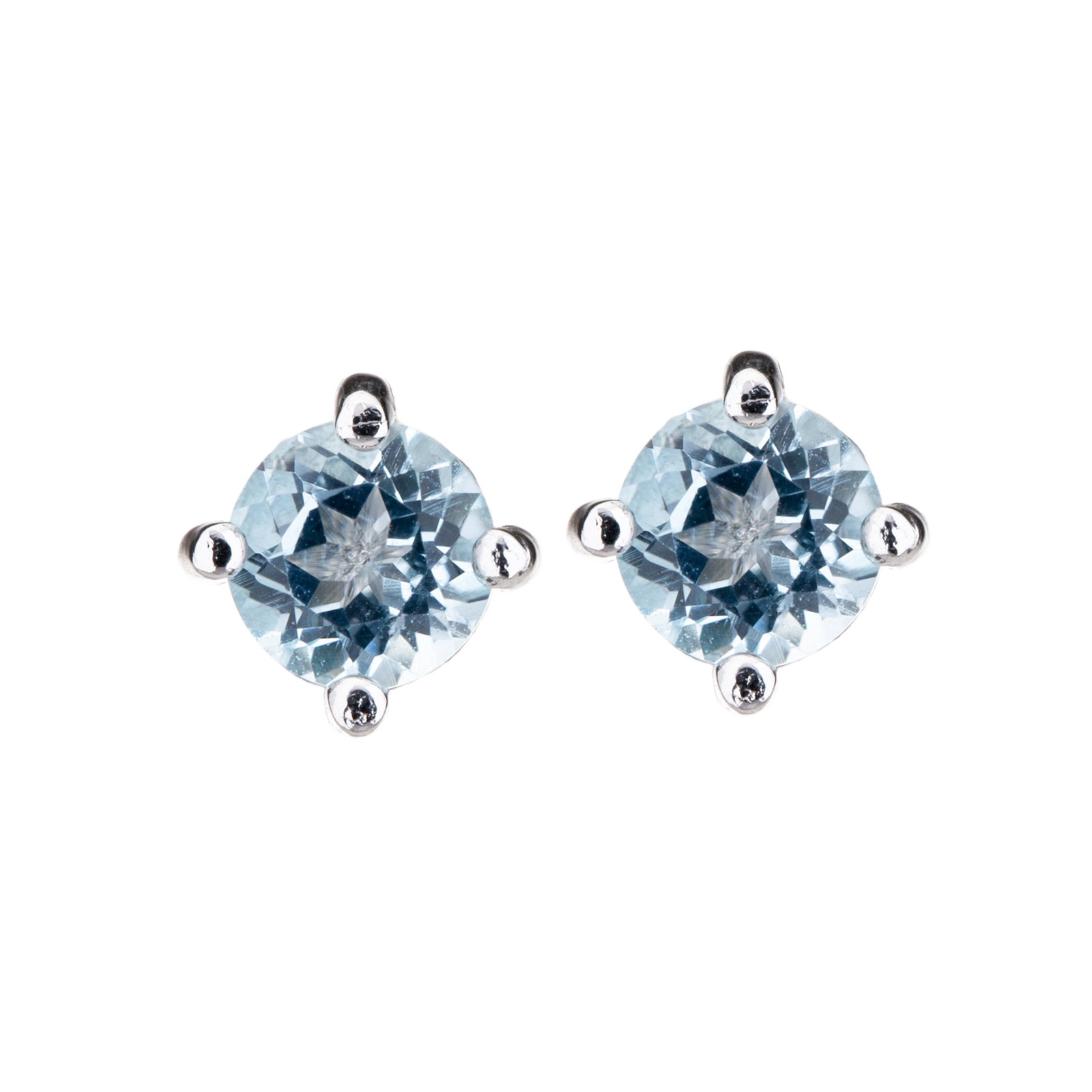 Silver Tone 5mm Round Cut Blue Topaz Stud Earrings (1 of 1)