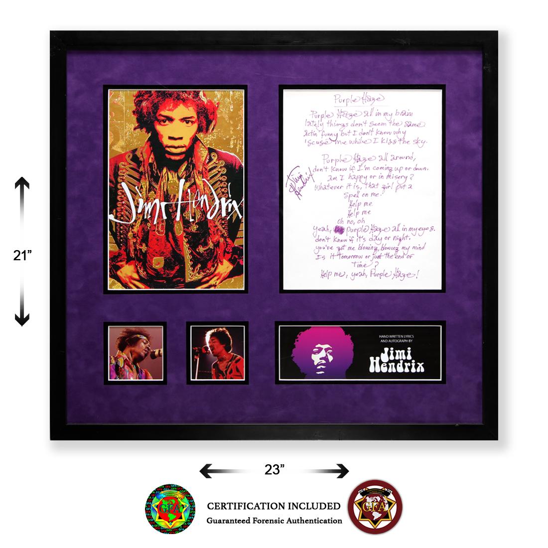 Jimi Hendrix "Purple Haze" Lyric Sheet: Jimi Hendrix (November 27, 1942 – September 18, 1970). 8 ½ x 11 Jimi Hendrix signed and handwritten lyrics for “Purple Haze” Signed Boldly below lyrics in Purple Ball Point Pen.