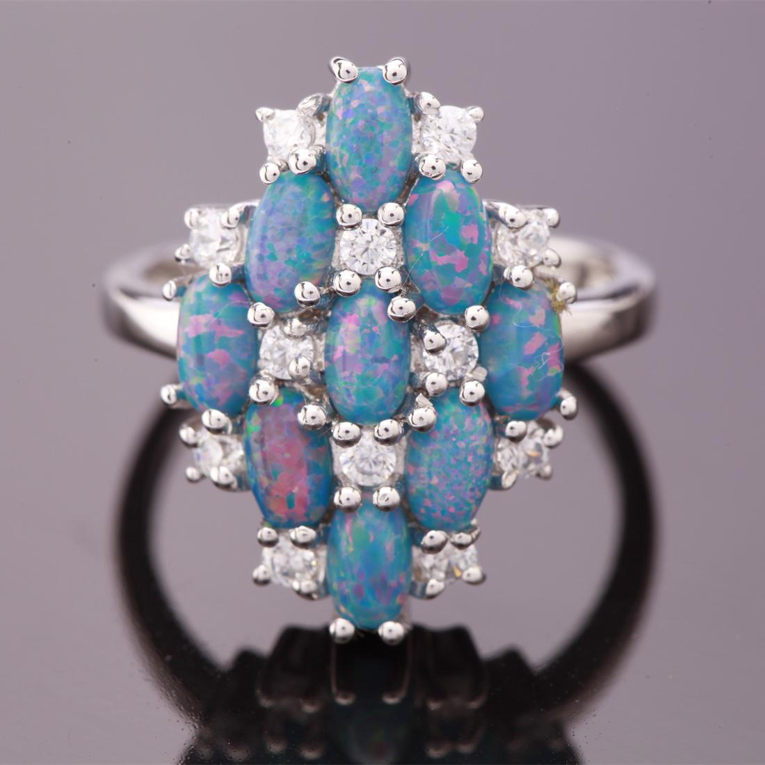 Size 6.25 Sterling Syn Marine Opal & Zircon Ring (1 of 3)