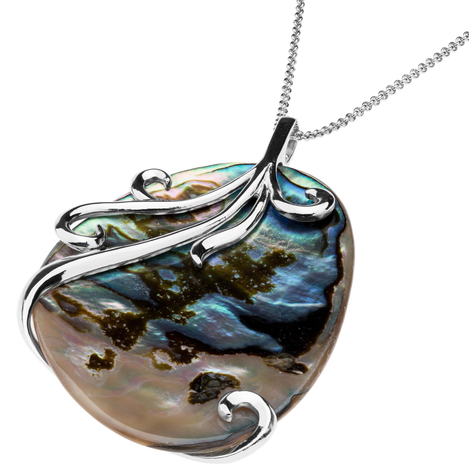 Sterling Silver Abalone Overlay Pendant w/Chain (1 of 3)