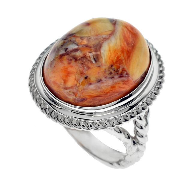 Silver Oval Lion's Paw Rope Textured Ring-SZ 9: Metal: Rhodium over sterling silver Stone Information: One oval 18 x 15mm compressed and stabilized lion's paw shell cabochon Setting Type: Bezel/Adhesive Measurements: 7/8"L x 7/8"W x 3/8"H Country o