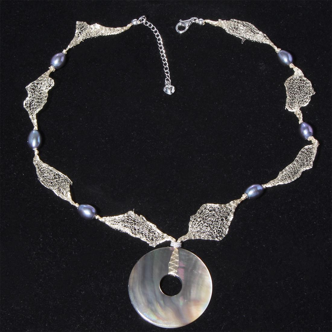 Mother of Pearl Corded Pearl Necklace 17": Mother of Pearl Corded Pearl Necklace 17" • Metal: Sterling Silver • Stone: Grey Pearl&Mother of Pearl • Dimensions: 17"X 43.1 mm • Total Weight: 12.4 grams • Finish: Rho