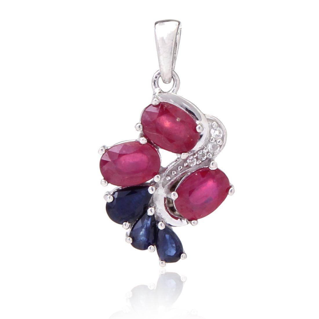 Sterling Silver Sapphire & Ruby Red Glass Pendant (1 of 2)