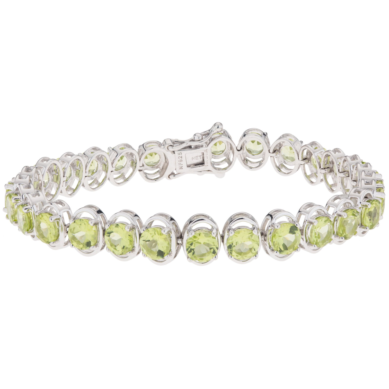 Silver 13.72ct Peridot Line Bracelet 7.25": 925 Sterling Silver Oh-so-slender and oh-so-flattering, Pangea Mines ultra thin line bracelet is beautifully crafted in gleaming rhodium over sterling silver and lavishly adorned with sparkling genuin