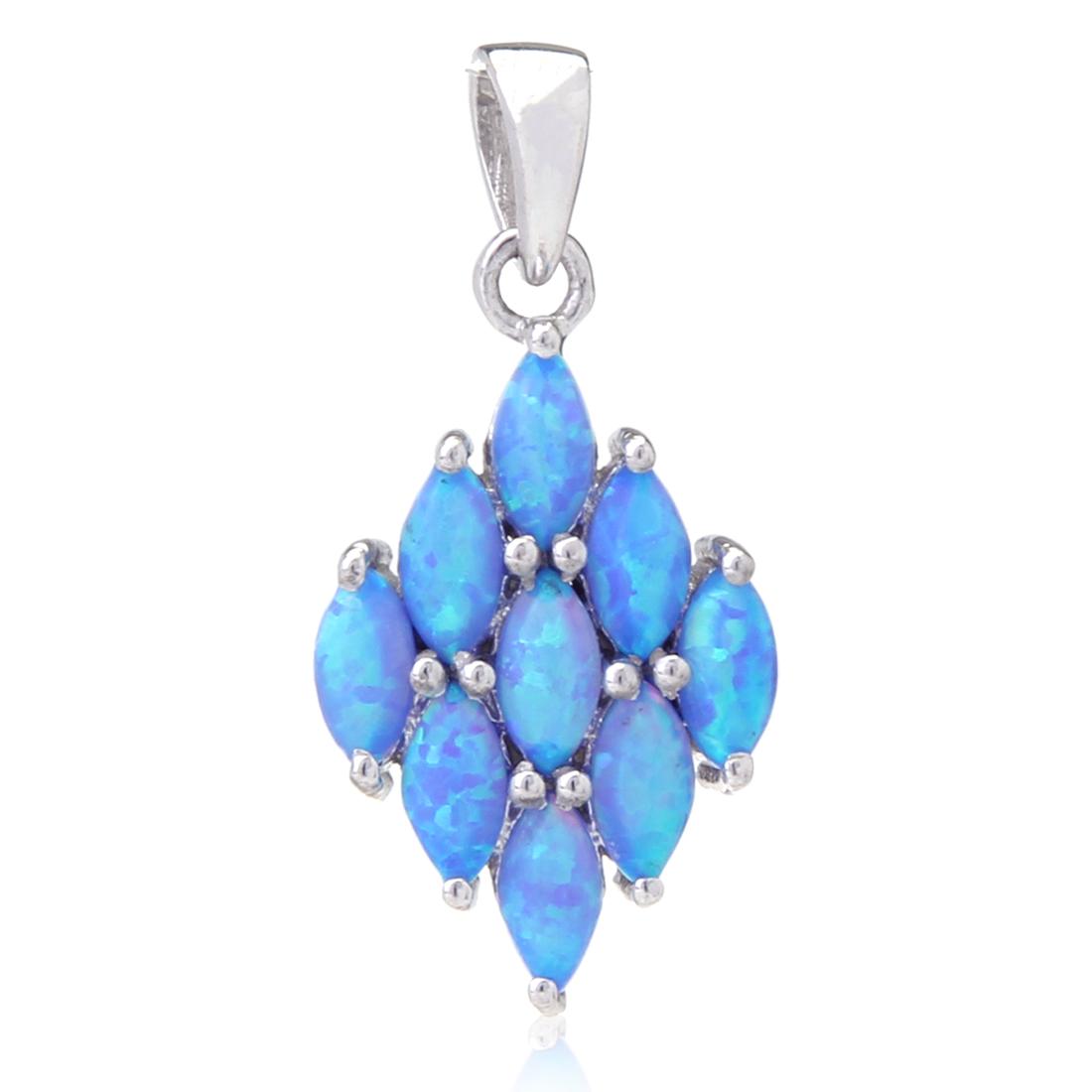Sterling Silver Syn Blue Opal & Zircon Pendant (1 of 2)
