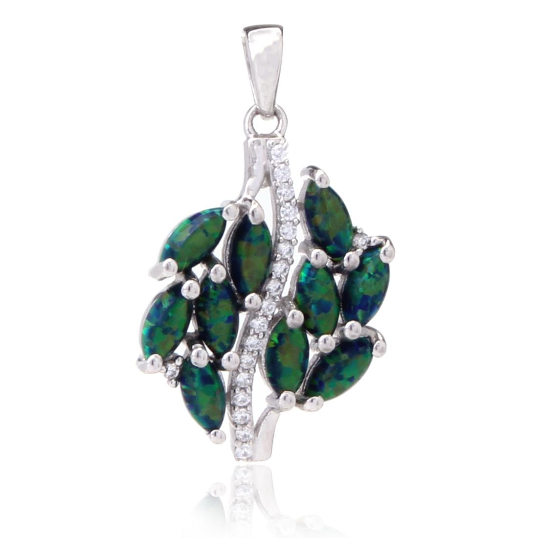 Sterling Syn Black Opal & White Zircon Pendant (1 of 2)
