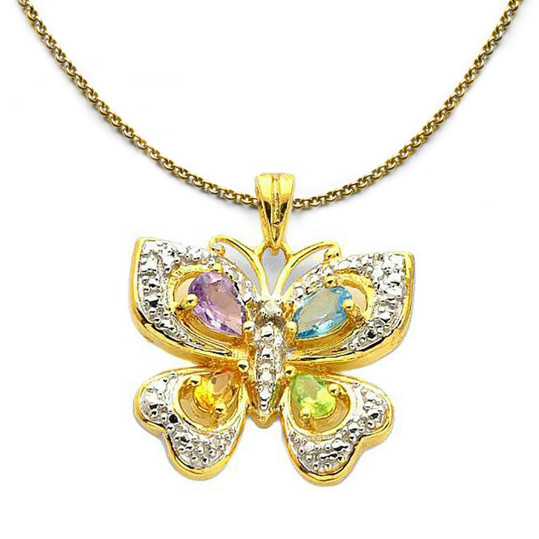 18K Gold Plated Multi-gem Butterfly Pendant w/chain (1 of 1)