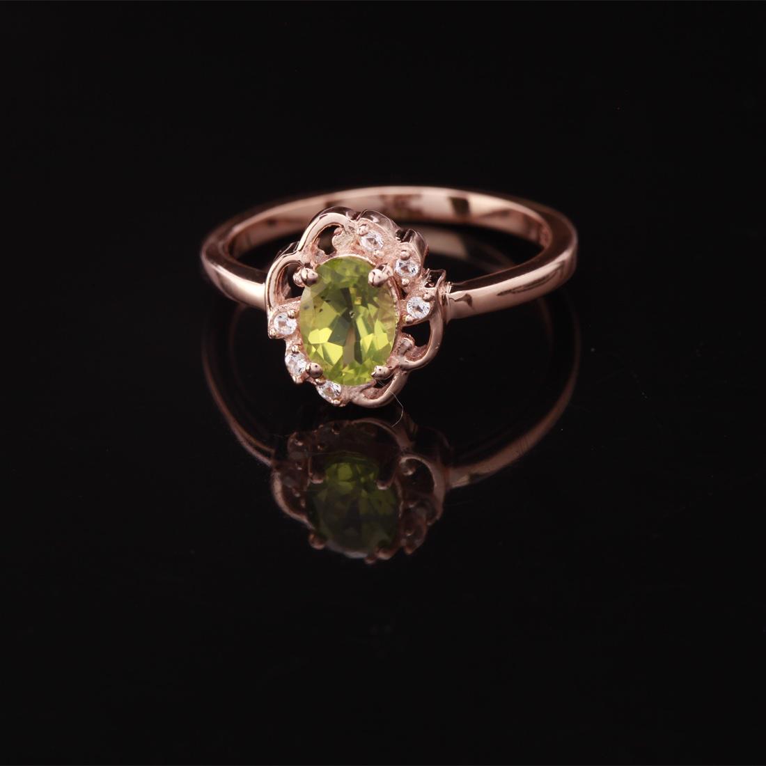 Sz 7.75 Rosegold Over Silver Peridot & Zircon Ring (1 of 3)