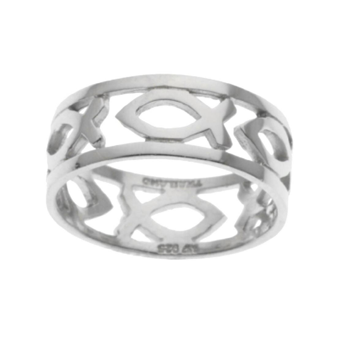Sterling Silver Fish Cut-Out Ring-SZ 6: • Fish cut out design • Measurement: 7mm L x 19mm W x 1.5mm H • Gleaming rhodium over fine sterling silver