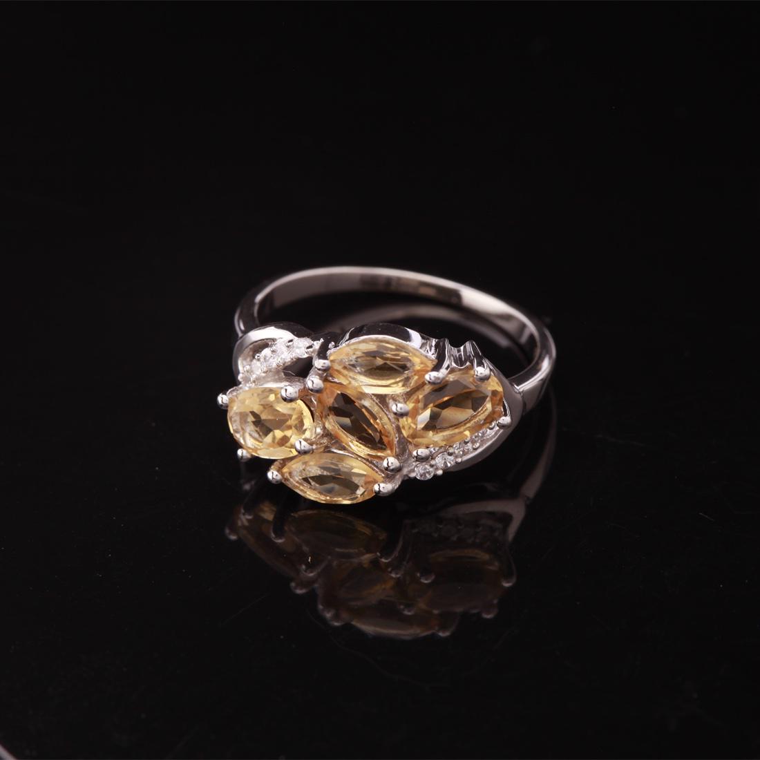Size 5.5 Sterling Silver Citrine & Wht Zircon Ring: Size 5.5 Sterling Silver Citrine & Wht Zircon Ring • Metal: Sterling Silver • Stone: Citrine&White Zircon • Width: 10 Mm • Total Weight: 2.65 Grs • Finish: Rhodium
