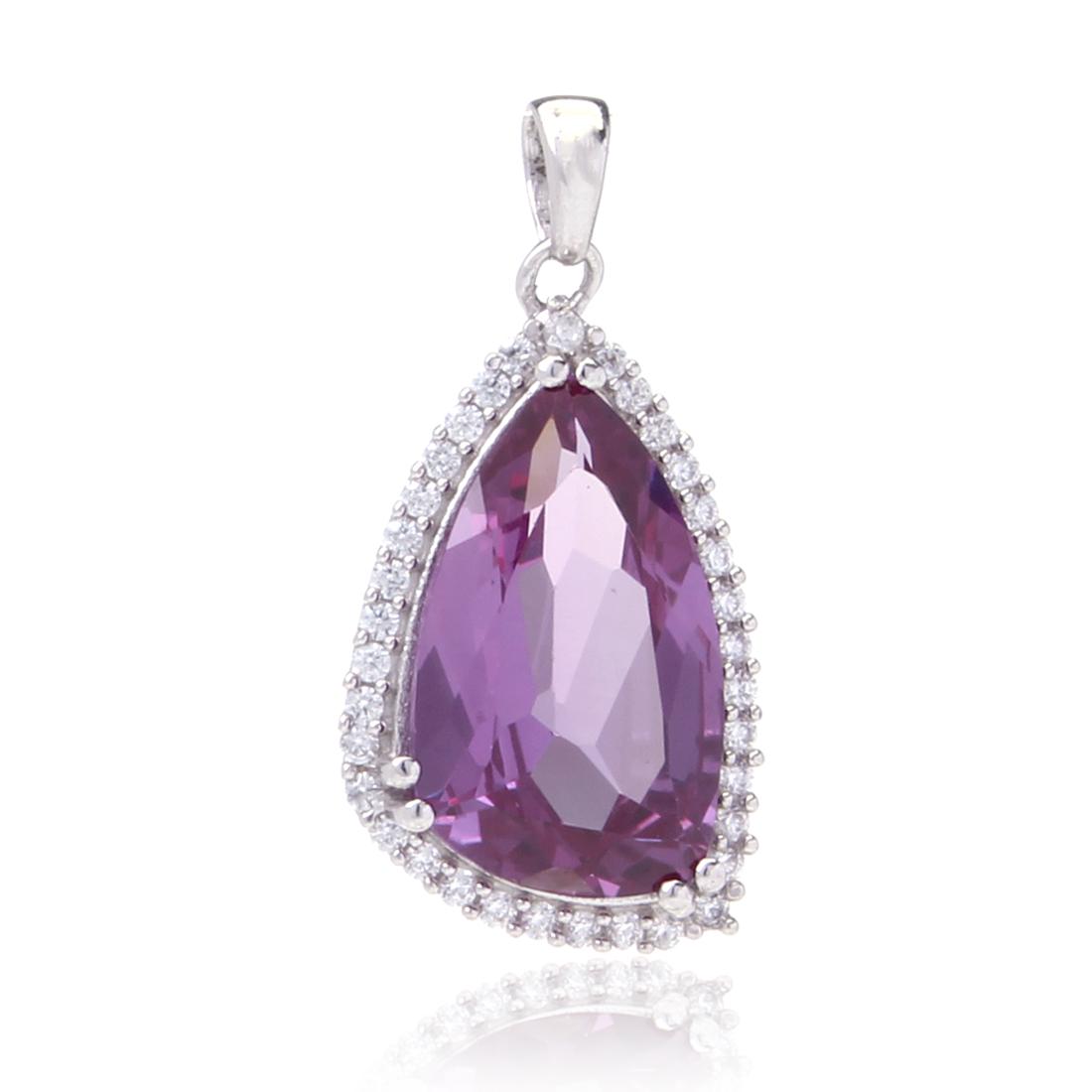 Sterling Silver Alexandrite White Zircon Pendant: Sterling Syn Alexandrite White Zircon Pendant • Metal: Sterling Silver • Stone: Alexandrite&White Zircon • Dimensions: 32.9X16.8 Mm • Total Weight: 5.7 Grs • Finish: Rhod