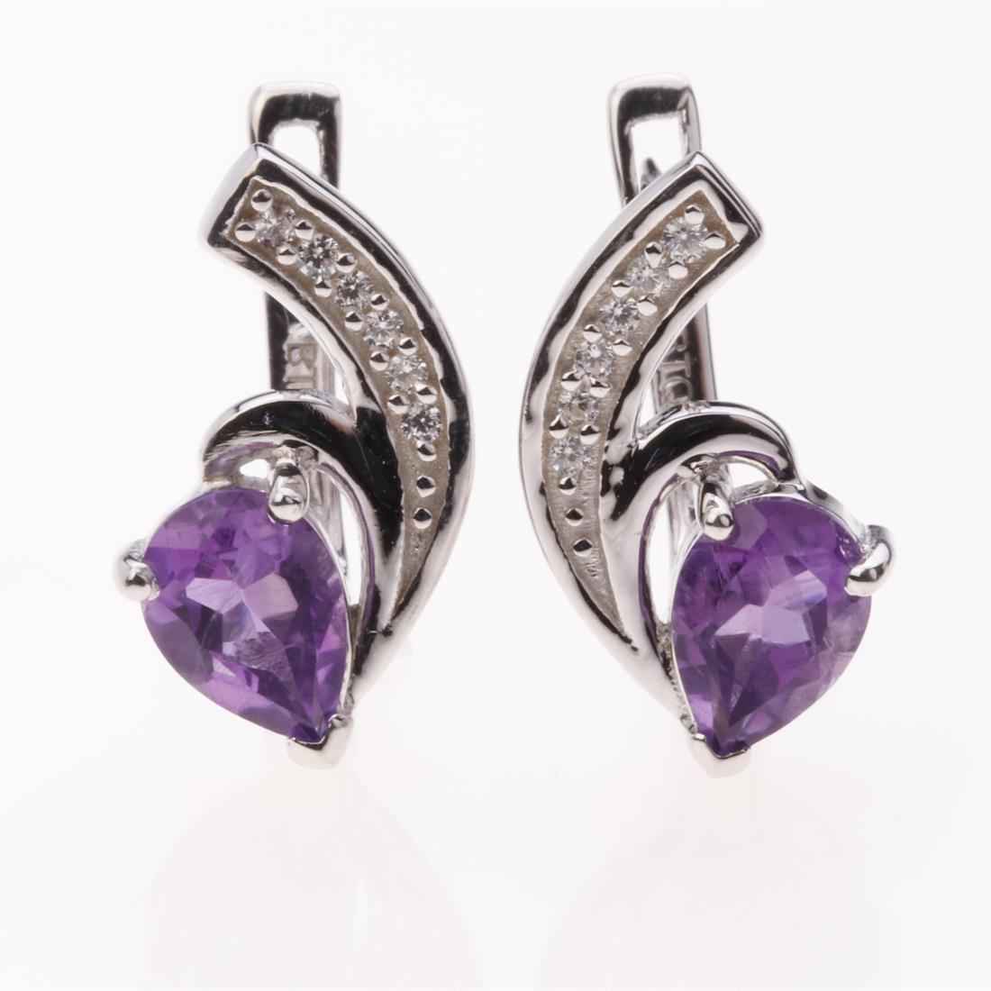 African Amethyst Zircon Silver Latchback Earrings (1 of 2)