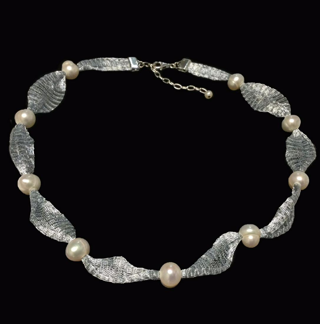 Sterling Silver Pearl Grey Corded Necklace (1 of 2)