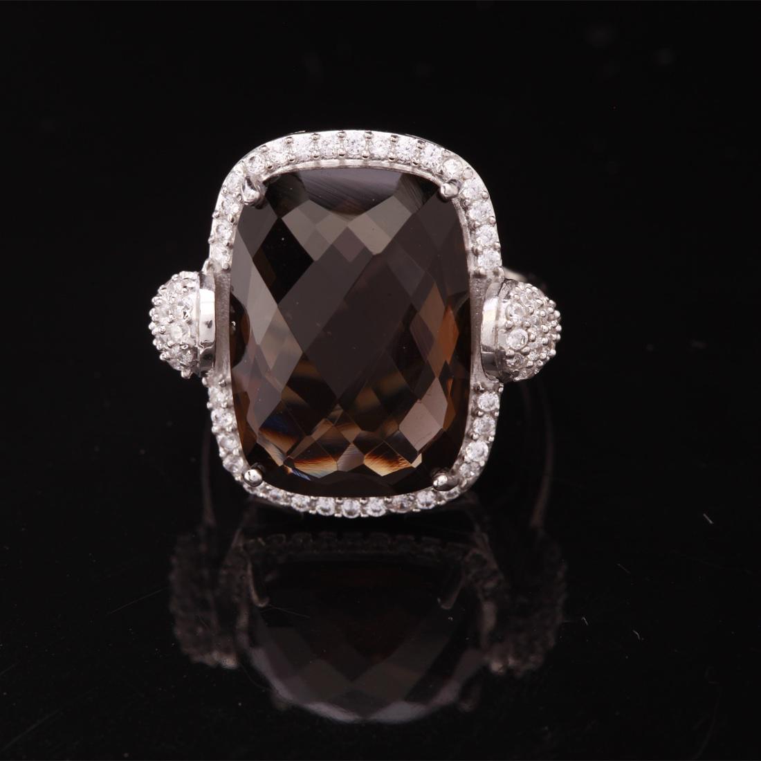 Size 6.5 Checkerboard Smoky & Zircon Silver Ring (1 of 3)