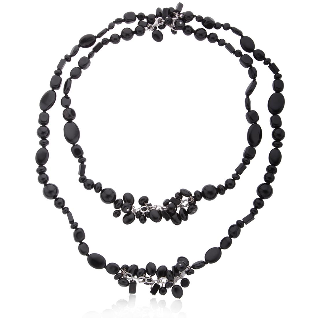 Sterling Silver Black Agate Bead Necklace 42 Inch (1 of 3)