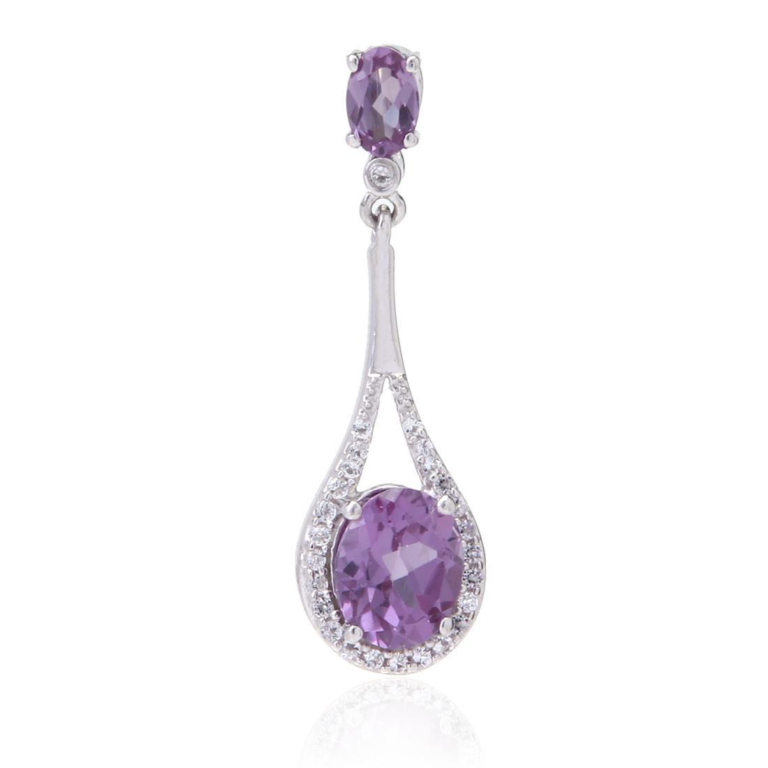 Sterling Silver Syn Alexandrite & Zircon Pendant: Sterling Silver Syn Alexandrite & Zircon Pendant • Metal: Sterling Silver • Stone: Syn Alexandrite&White Zircon • Dimensions: 10.5X35 Mm • Total Weight: 2.79 Grs • Finish