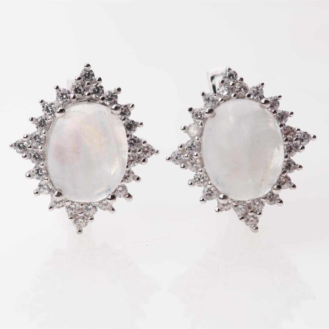 Rainbow Moonstone & Zircon Silver Earrings (1 of 3)