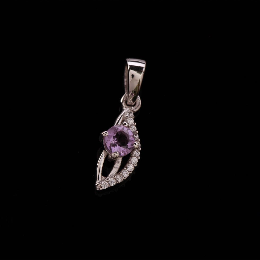 Sterling Silver Amethyst & Zircon Pendant: Sterling Silver Amethyst&Zircon Pendant • Metal: Sterling Silver • Stone: (1)5Mm-Iolite White Zircon • Dimensions: 24.07X6.89 Mm • Total Weight: 1.28Grs • Finish: Rhodium