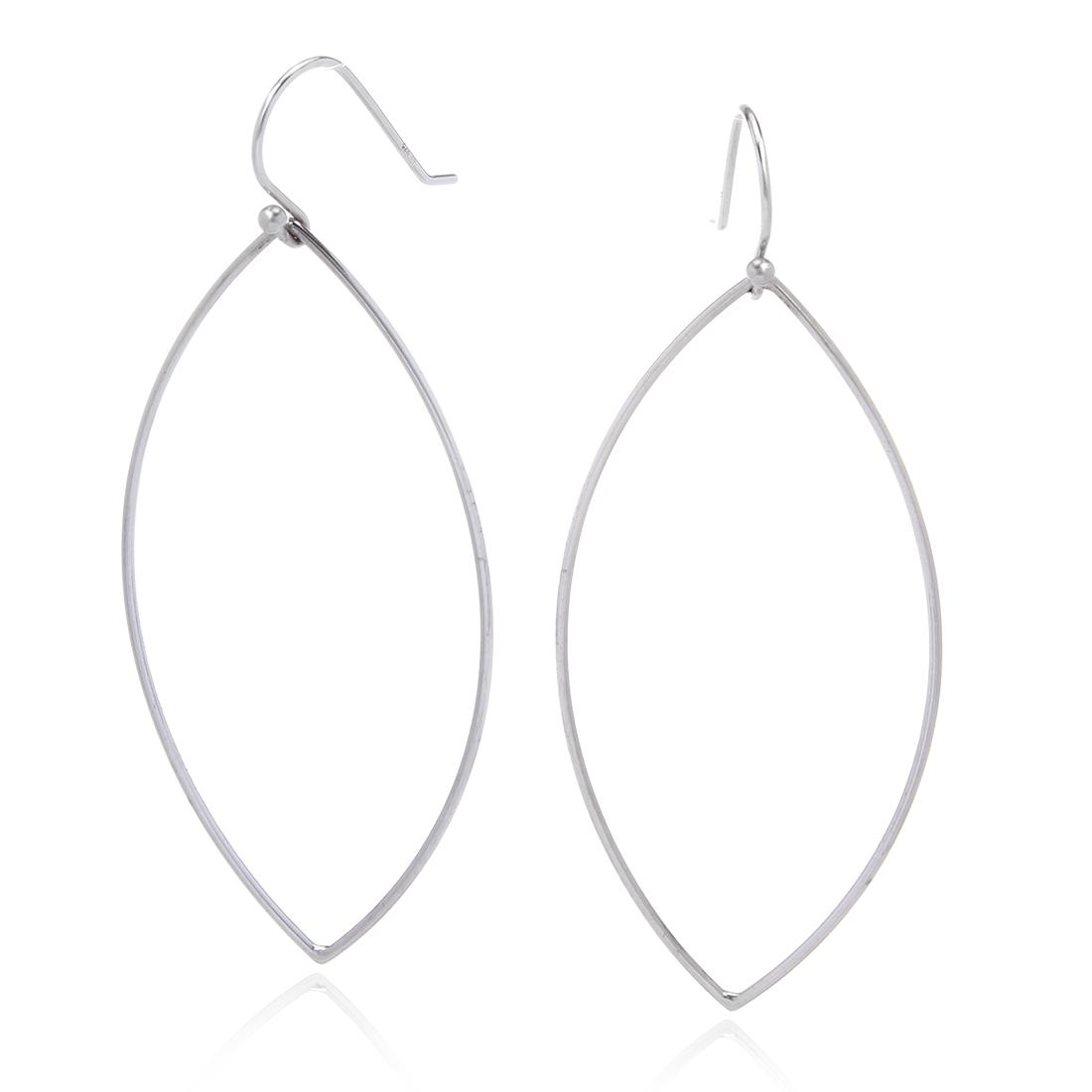Sterling Silver Marquise Hoop Earrings: • Marquise Hoops • Design: Oval Hoop • Measurement: 60mm • Secured Fish Hook clasp • Gleaming rhodium over fine sterling silver • Disclaimer: Gemstones may feature 