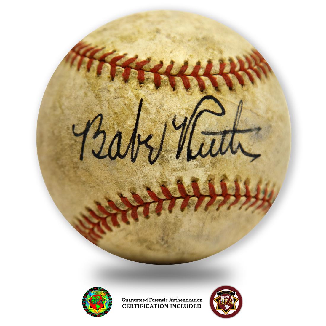 BABE RUTH SIGNED RED STITCHED REACH BASEBAL: Babe Ruth (February 6, 1895â€“August 16, 1948). Babe Ruth signature is a clean crisp boldly signed baseball in black ink across the sweet spot. His black fountain pen ink losing none of the origi
