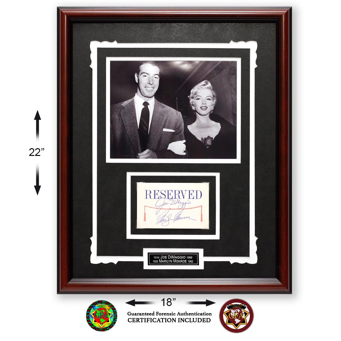MONROE AND DiMAGGIO SIGNED TABLE RESERVATION CARD: MARILYN MONROE AND JOE DIMAGGIO SIGNED TABLE RESERVATION CARD Marilyn Monroe (June 1, 1926â€“August 4, 1962) and Joe DiMaggio (November 25, 1914â€“March 8, 1999). Marilyn Monroe and Joe DiMa