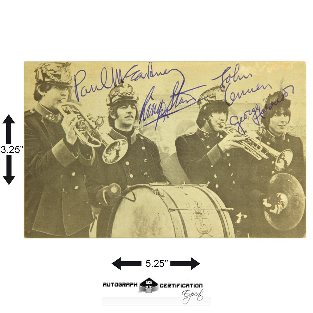 THE BEATLES SIGNED BLACK AND WHITE PHOTOGRAPH: The Beatles (1960-1970)signed3 x 5Black and White Thick Stock Cardboard Black and White Photograph of the Fab Four before they were famous. John Lennon, Paul McCartney, George Harrison and Ringo Starr