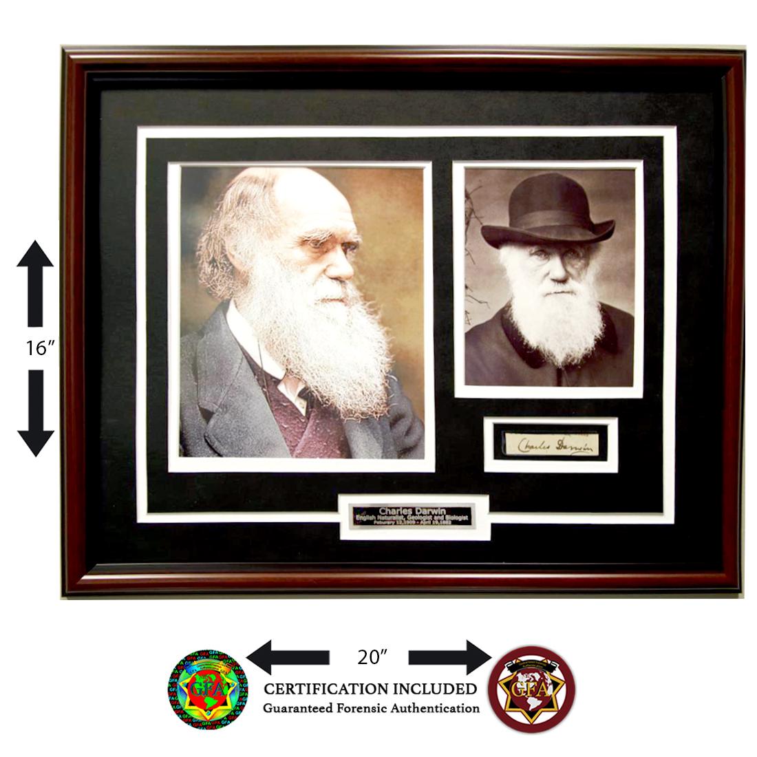 CHARLES DARWIN SIGNED PAPER: Charles Darwin (February 12, 1809â€“April 19, 1882)cut paper signed in Black Iron based Ink, The paper has toned over time and the ink shows signs of oxidization over time. Charles Darwin was bor