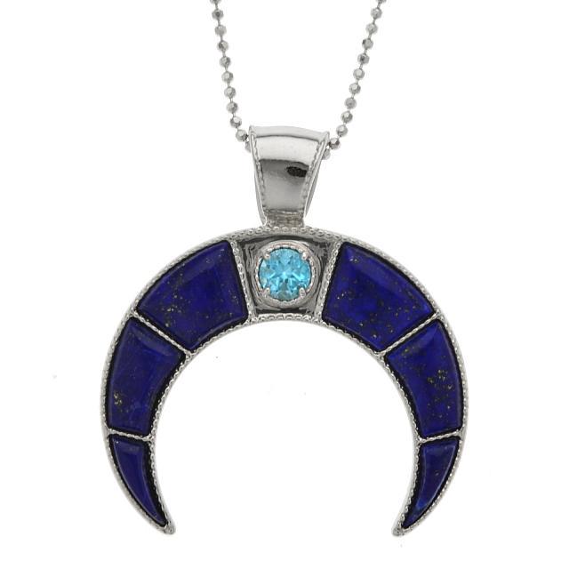 Sterling Lapis & Blue Topaz Horn Pendant w/chain: Isn’t it time you added a “different” look to your collection? Here’s just the item—Pangea Mines horn pendant is redolent of mysterious and exotic locales, an ideal accen