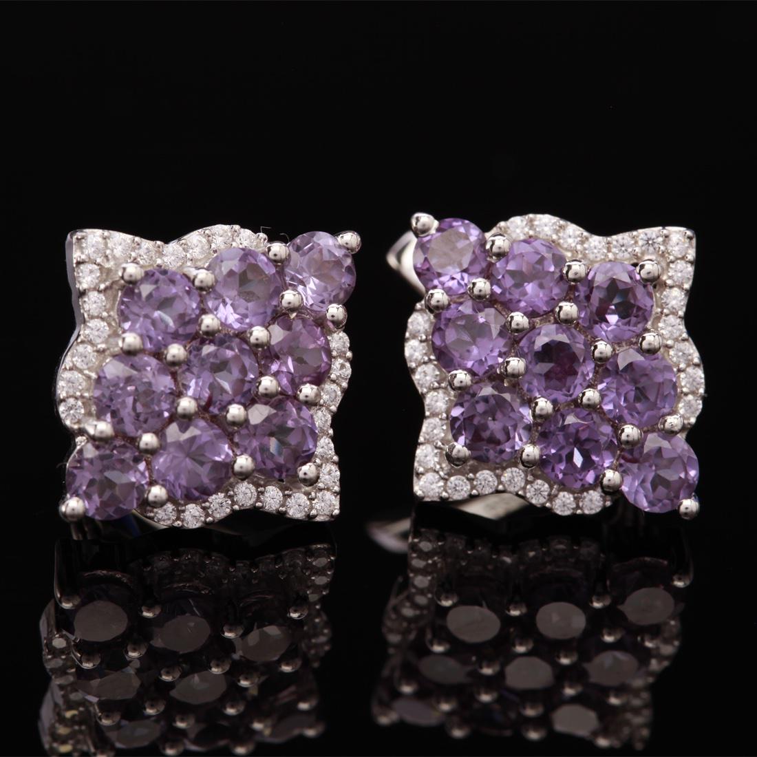 Sterling Slv Syn Alexandrite & Zircon Earrings (1 of 1)