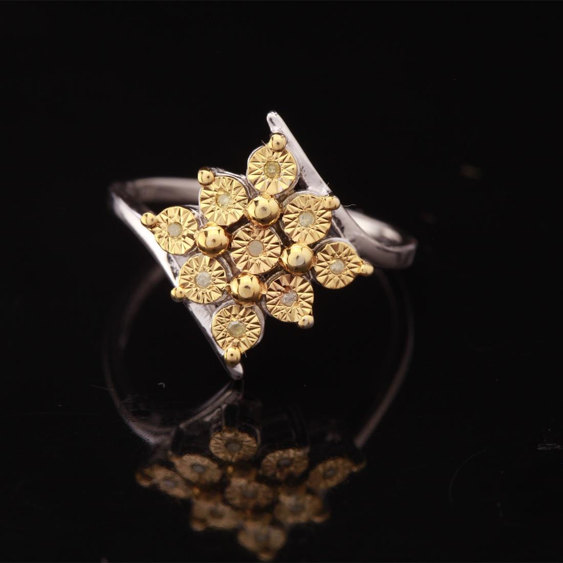 Size 7 Yellow Diamond Sterling Silver 2 Tone Ring (1 of 3)