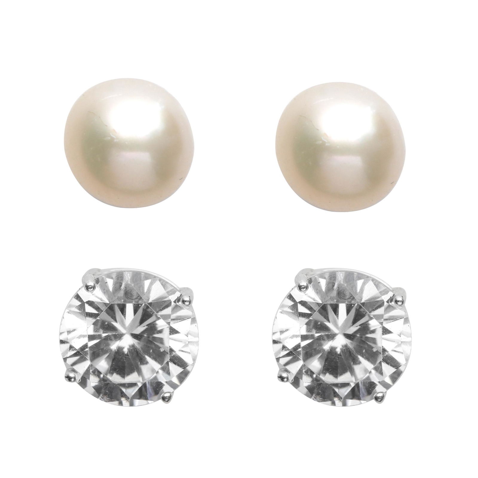 Set Two Stud Cubic Zirconia&Pearl Sterling Silver (1 of 1)
