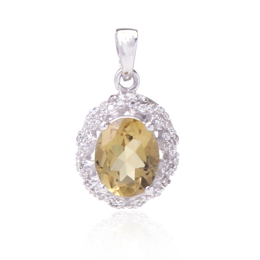 Sterling Silver Honey Quartz White Zircon Pendant: Sterling Silver Honey Quartz White Zircon Pendant • Metal: Sterling Silver • Stone: Honey Quartz & White Zircon • Dimensions: 22.85X13.88Mm • Total Weight: 2.62 Grs • Fin