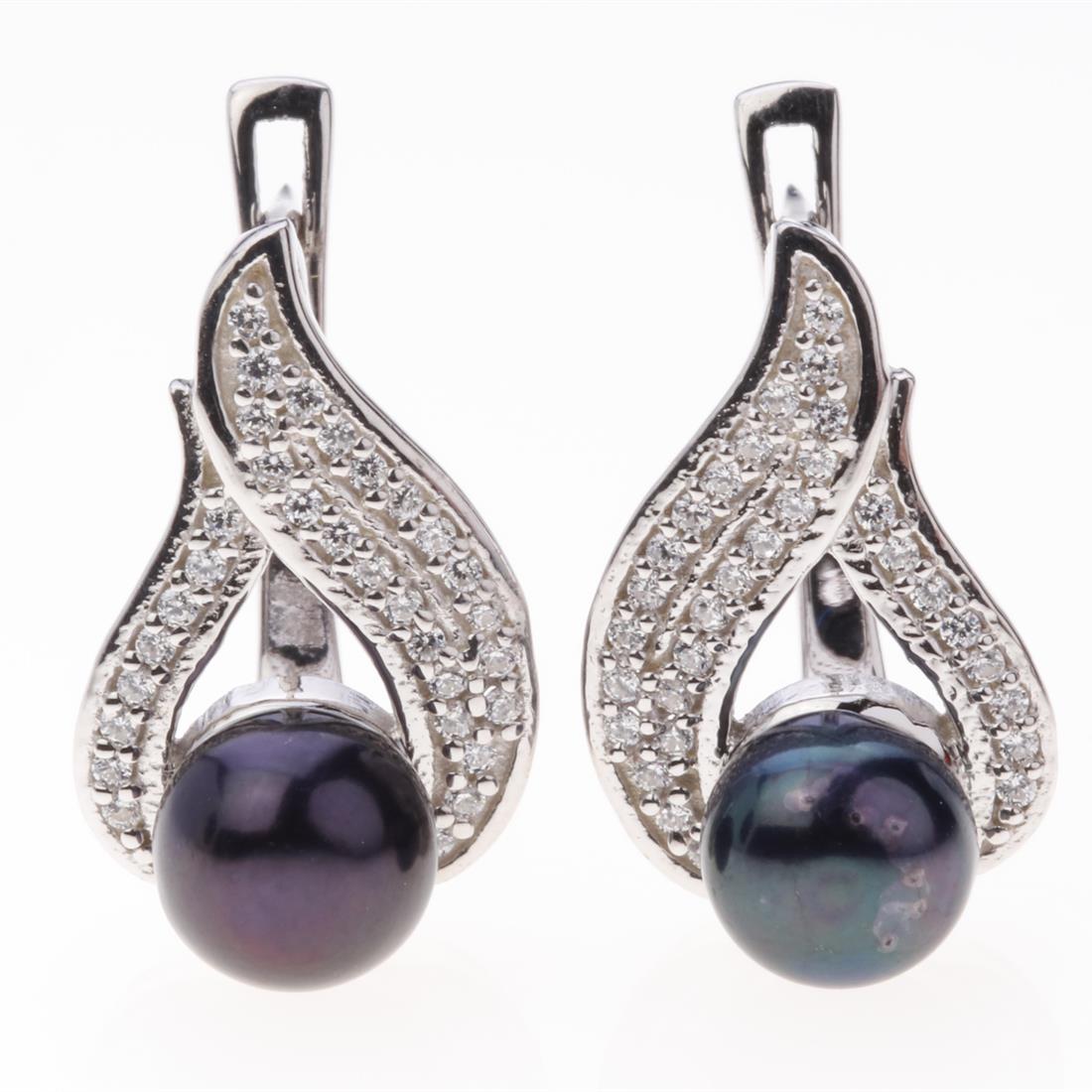 Pave Peacock Pearl Zircon Sterling Slv Earrings: Pave Peacock Pearl Zircon Sterling Slv Earrings .Metal: Sterling Silver .Stone: Peacock Pearl&White Zircon .Dimension: 17.66X11.7 Mm .Total Weight: 5.55 Grams .Finish: Rhodium .Backing: French Clip