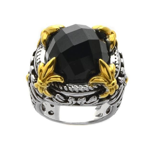 2Tone Sterling Black Onyx Fluer-de-lis Ring-SZ 7 (1 of 1)