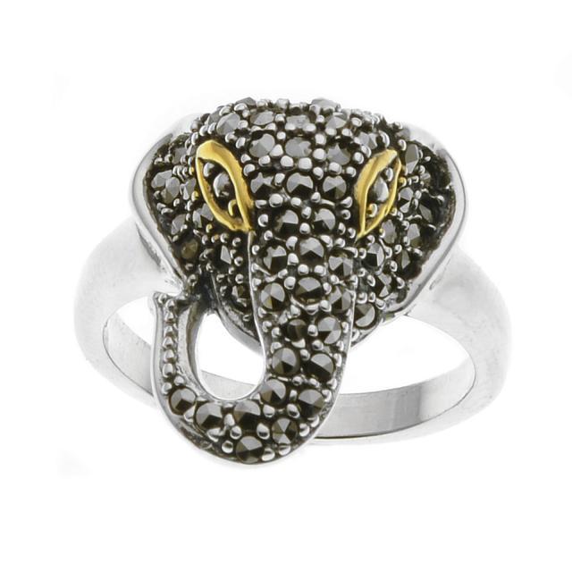Sterling Silver Marcasite Elephant Ring-SZ 7: Addison Lane beautifully crafts this fun design from the Animal Kingdom Collection in oxidized sterling silver and lavishly adorns it with marcasite pave to create an eye-catching design. Lovely 14k g