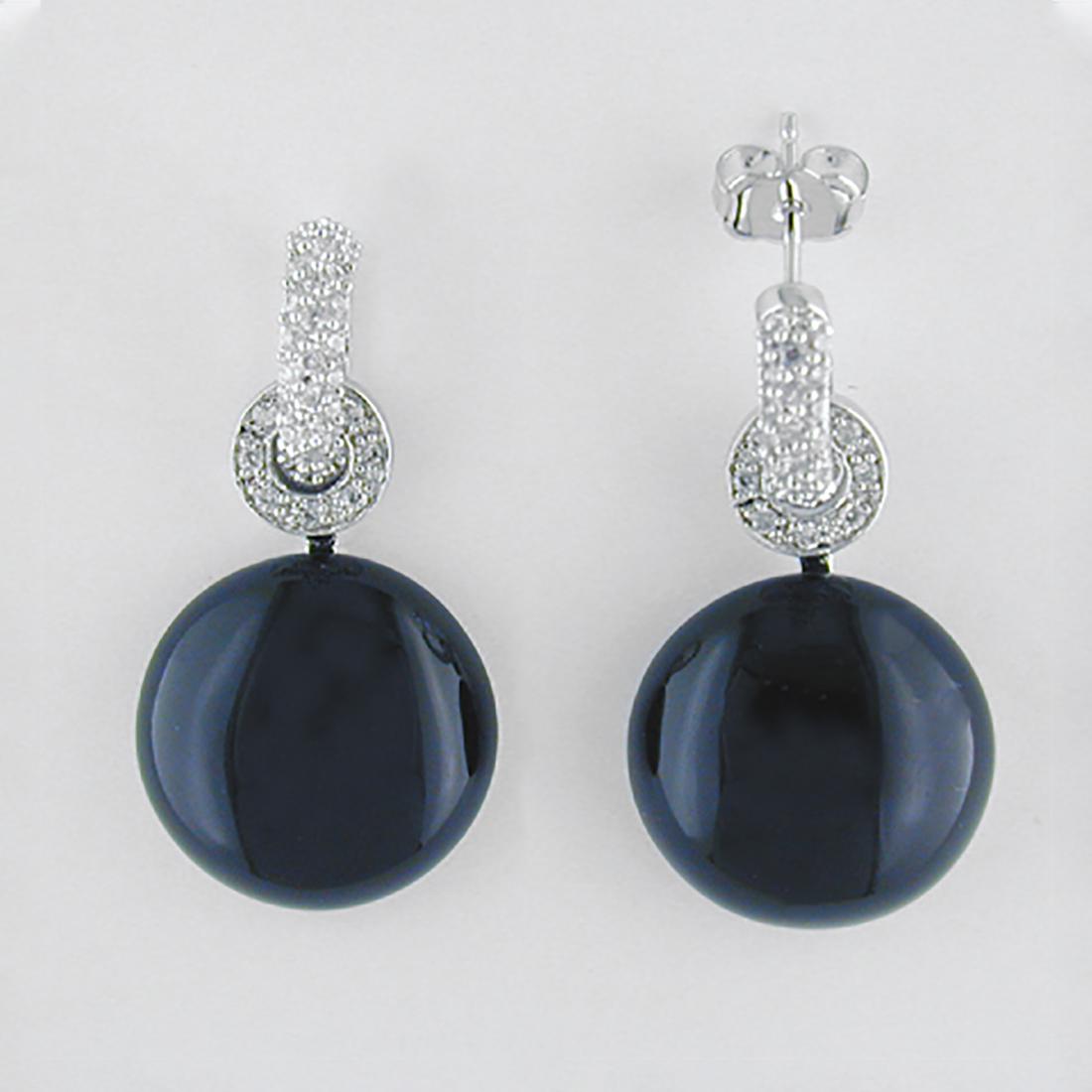 Silvertone Black Fashion Dangle Earrings (1 of 1)