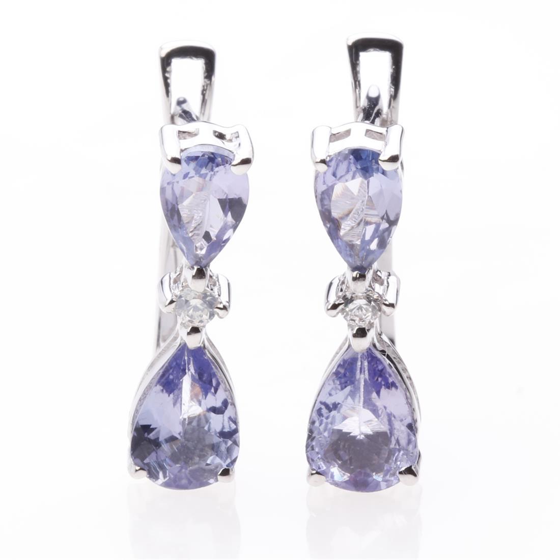 Pear Shape Tanzanite & White Zircon Earrings (1 of 2)