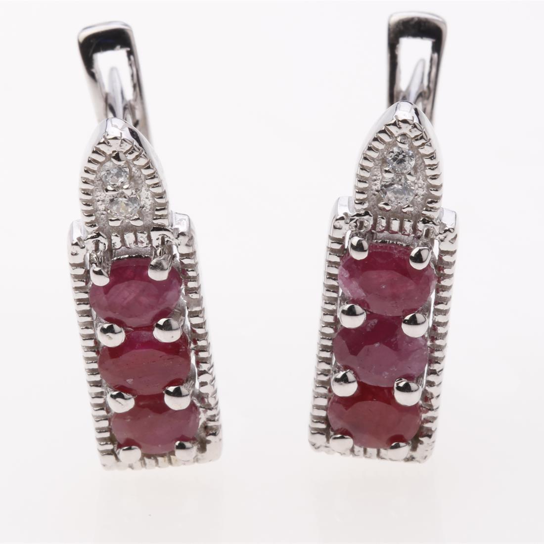 Linear Indian Ruby & Zircon Silver Earrings (1 of 2)