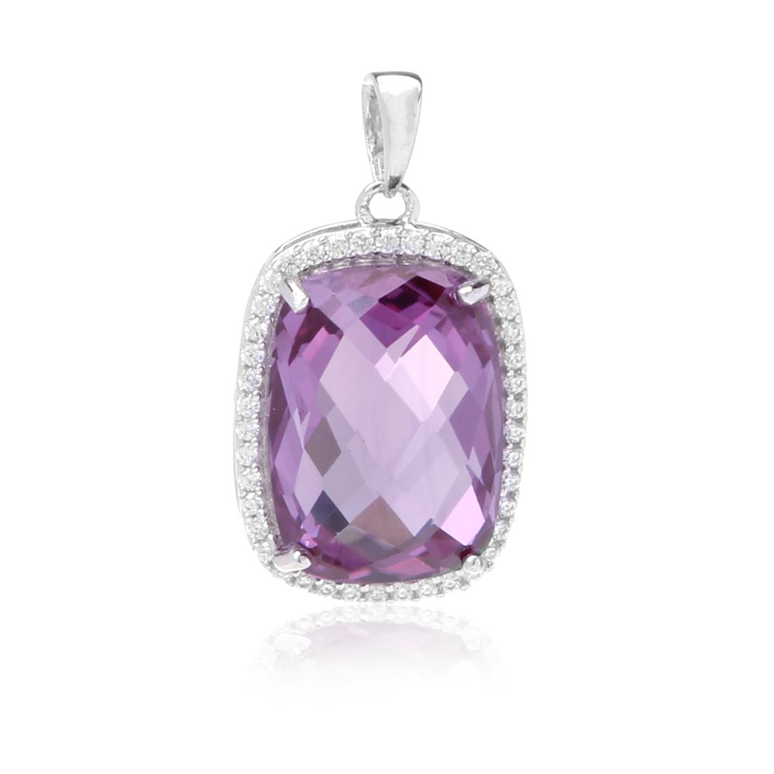 Sterling Silver Alexandrite And Zircon Pendant: Sterling Silver Alexandrite And Zircon Pendant • Metal: Sterling Silver • Stone: Syn Alexandrite & White Zircon • Dimensions: 29.64 X 16.51Mm • Total Weight: 6.34 Grs • F