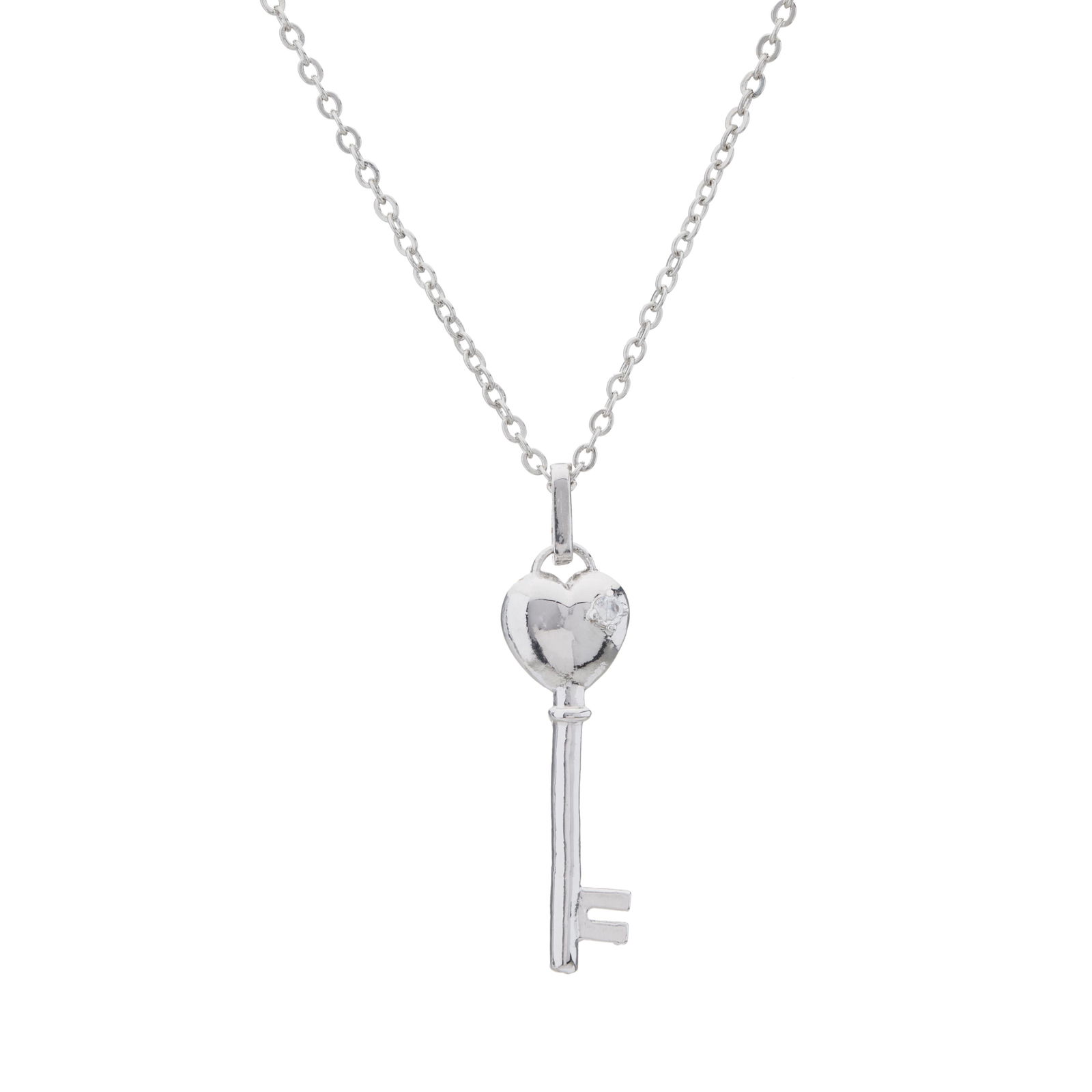 Silver Tone Key Shaped Pendant w/chain (1 of 2)