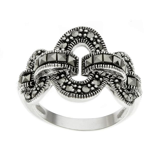 Sterling Silver 3 Circle Marcasite Ring-SZ 8: • Genuine Marcasite • Three circle interlock design • Gleaming rhodium over fine sterling silver • Measurement: 15mm L x 22mm H x 4mm H