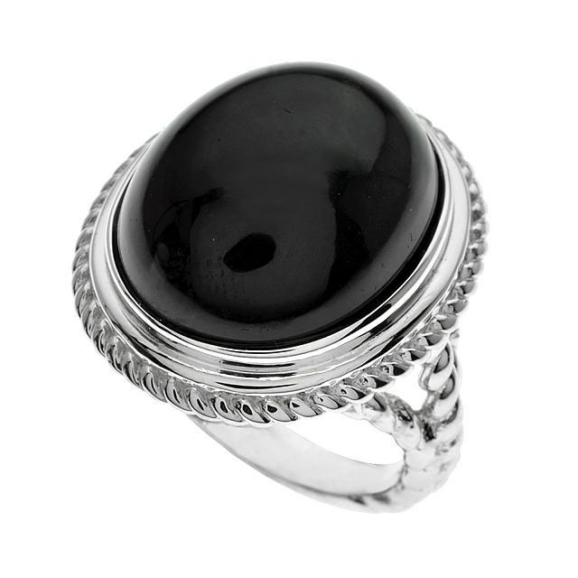 Silver Velvet Obsidian Rope Textured Ring-SZ 9: Metal: Rhodium over sterling silver Stone Information: One oval 18 x 15mm velvet obsidian cabochon Setting Type: Bezel/Adhesive Measurements: 7/8"L x 7/8"W x 3/8"H Country of Origin: Thailand